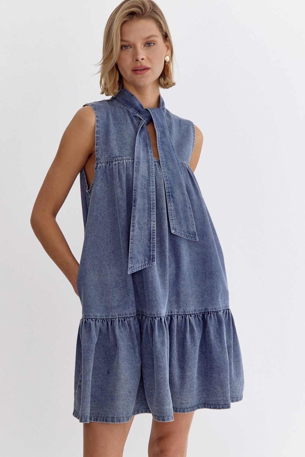 Denim Tie Front Dress