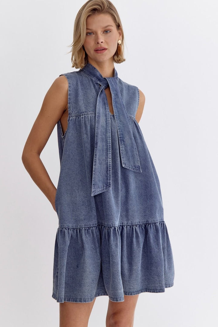 Denim Tie Front Dress