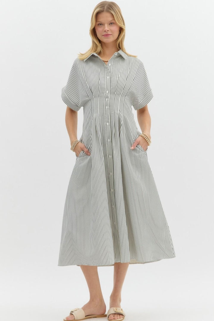 Stripe Midi Pintuck Dress