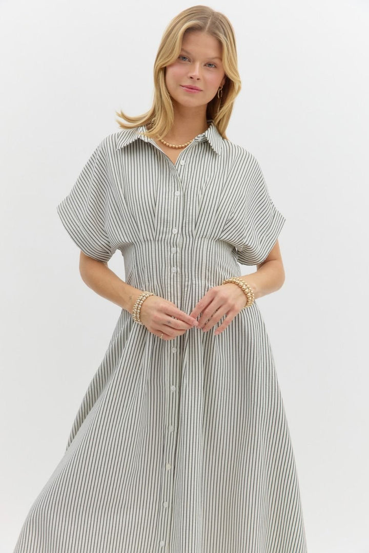 Stripe Midi Pintuck Dress