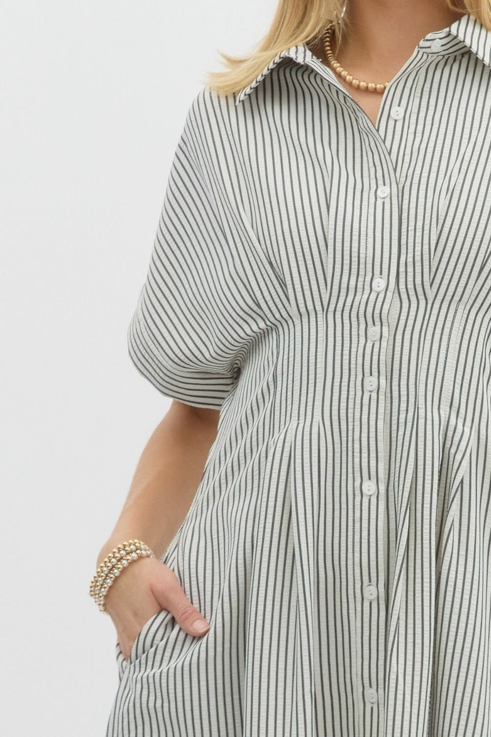 Stripe Midi Pintuck Dress