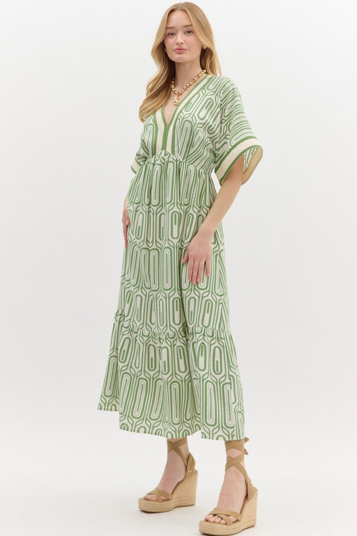 Kimono Abstract Print Midi Dress