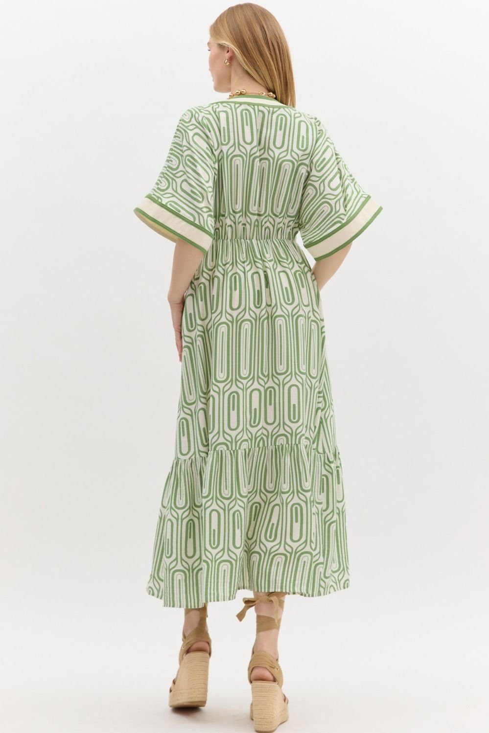 Kimono Abstract Print Midi Dress