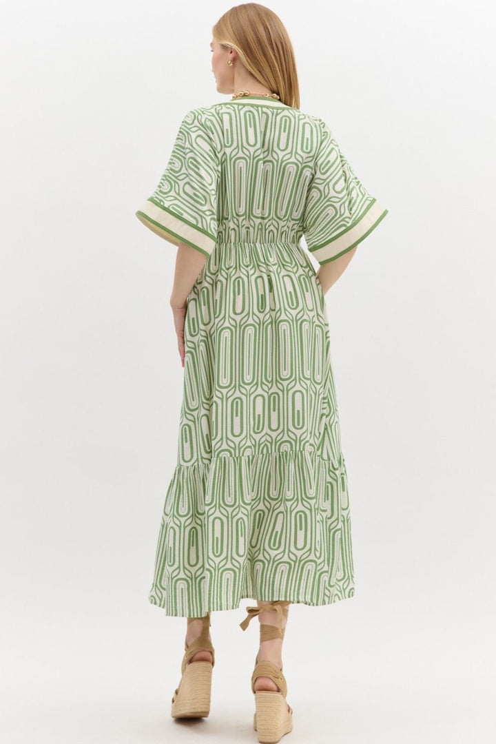 Kimono Abstract Print Midi Dress