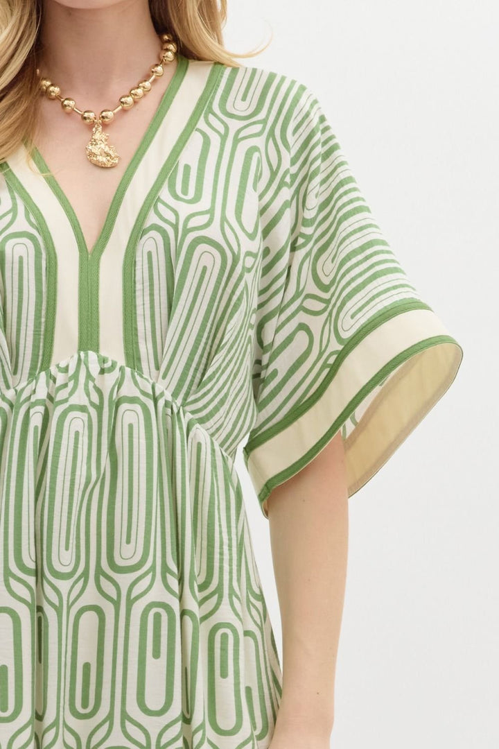 Kimono Abstract Print Midi Dress