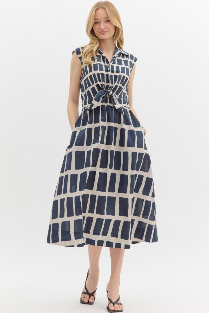 Tie Front Midi Print Dress - High Call Outfitters
