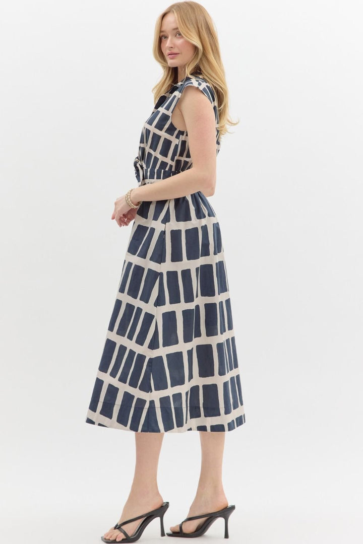 Tie Front Midi Print Dress - High Call Outfitters