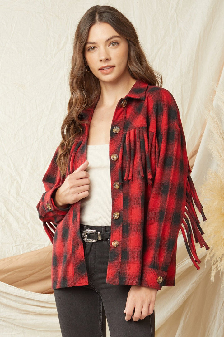 Plaid Fringe Shirt Jacket