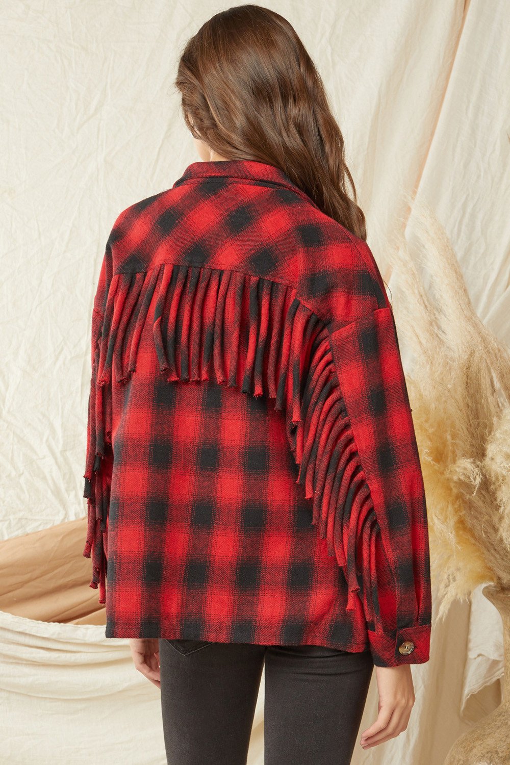 Plaid Fringe Shirt Jacket