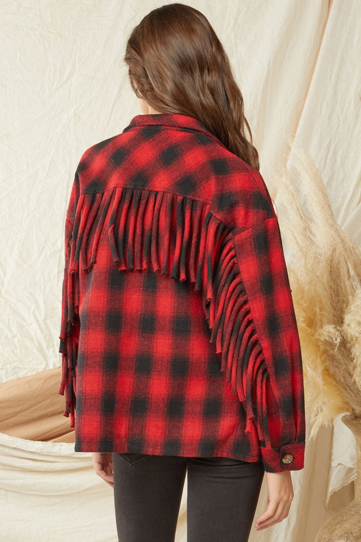 Plaid Fringe Shirt Jacket