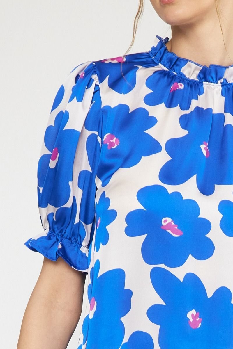 Ruffle Neck Printed Top - High Call Outfitters
