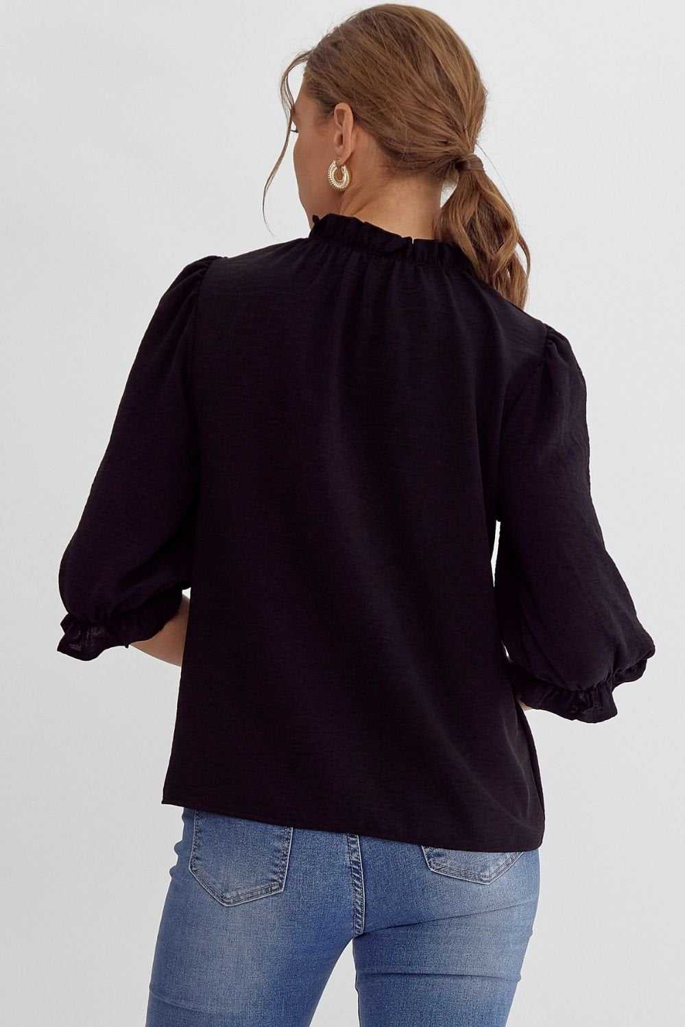 Solid Ruffle Neckline Top