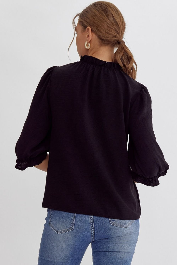 Solid Ruffle Neckline Top