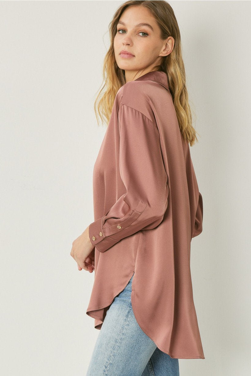 Satin Button Up Woven Blouse - High Call Outfitters