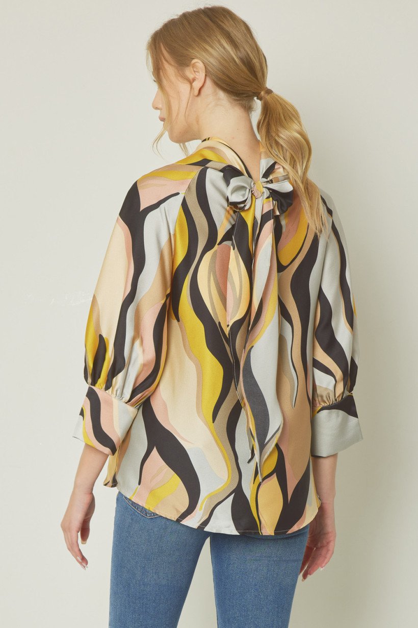 Mock Neck Satin Print Top