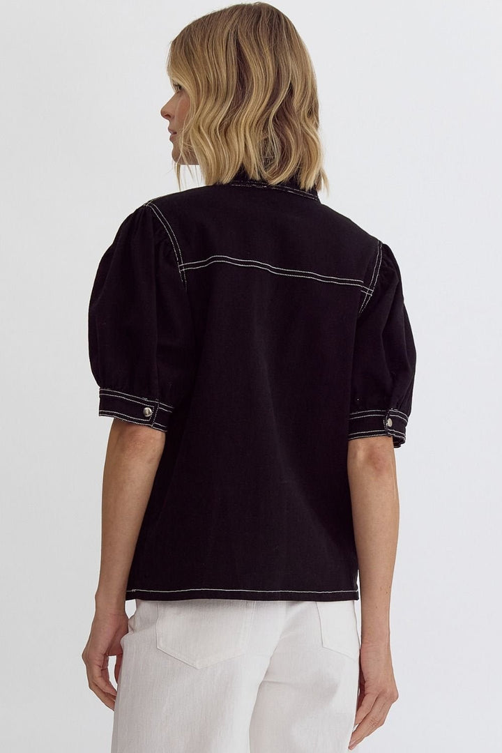Tie Front Denim Shirt - High Call Outfitters