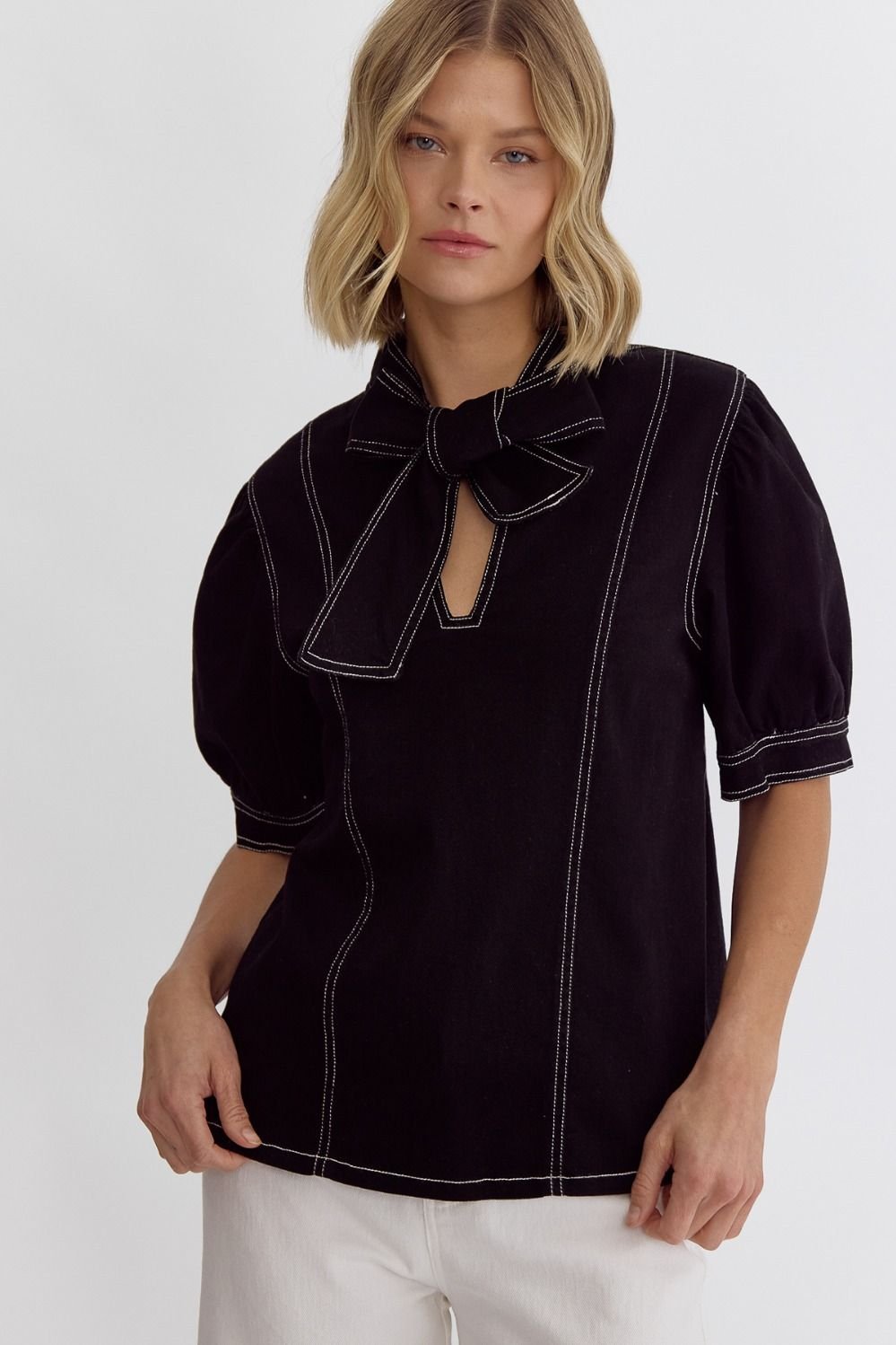 Tie Front Denim Shirt - High Call Outfitters