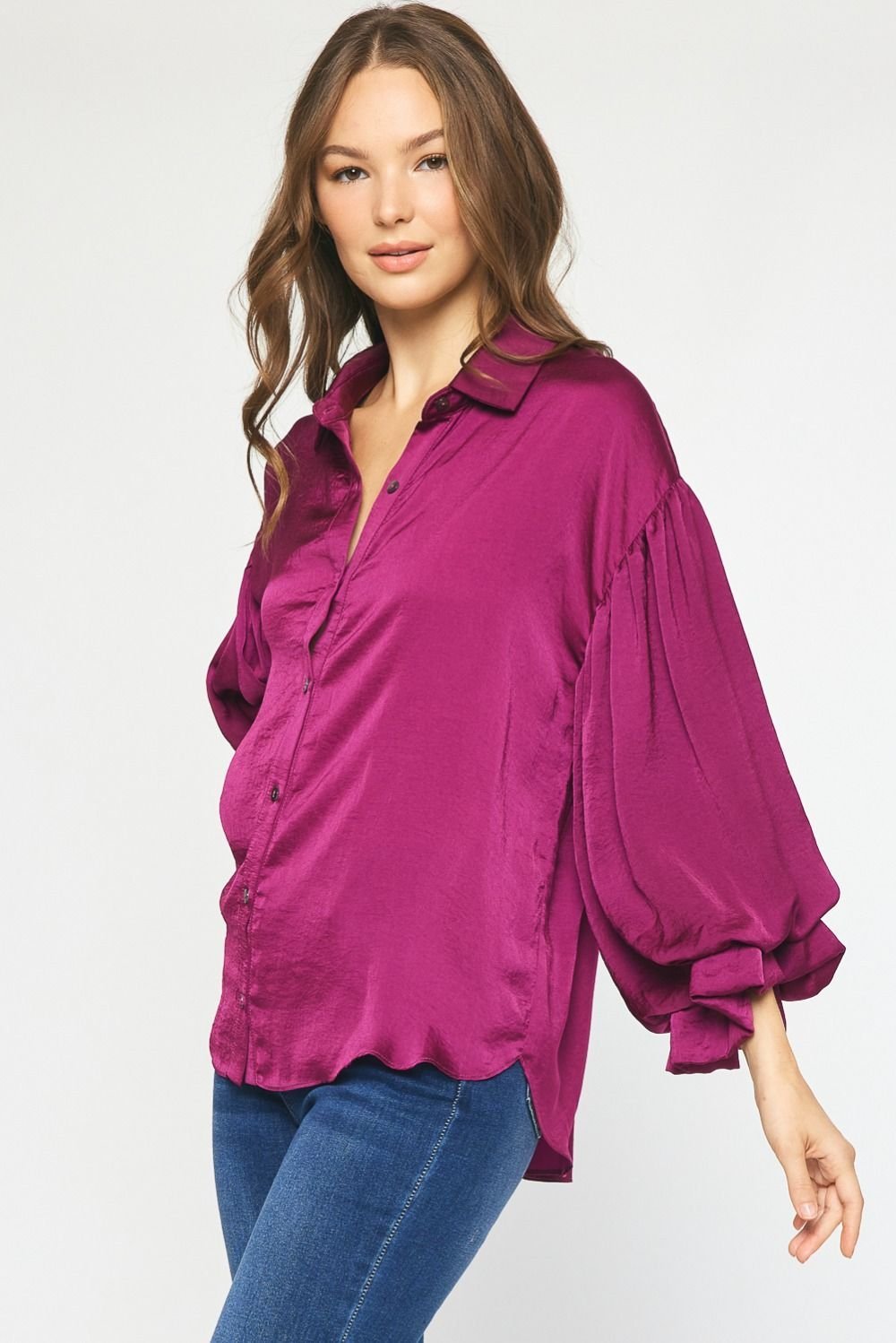 Satin Puff Sleeve Top - High Call Outfitters