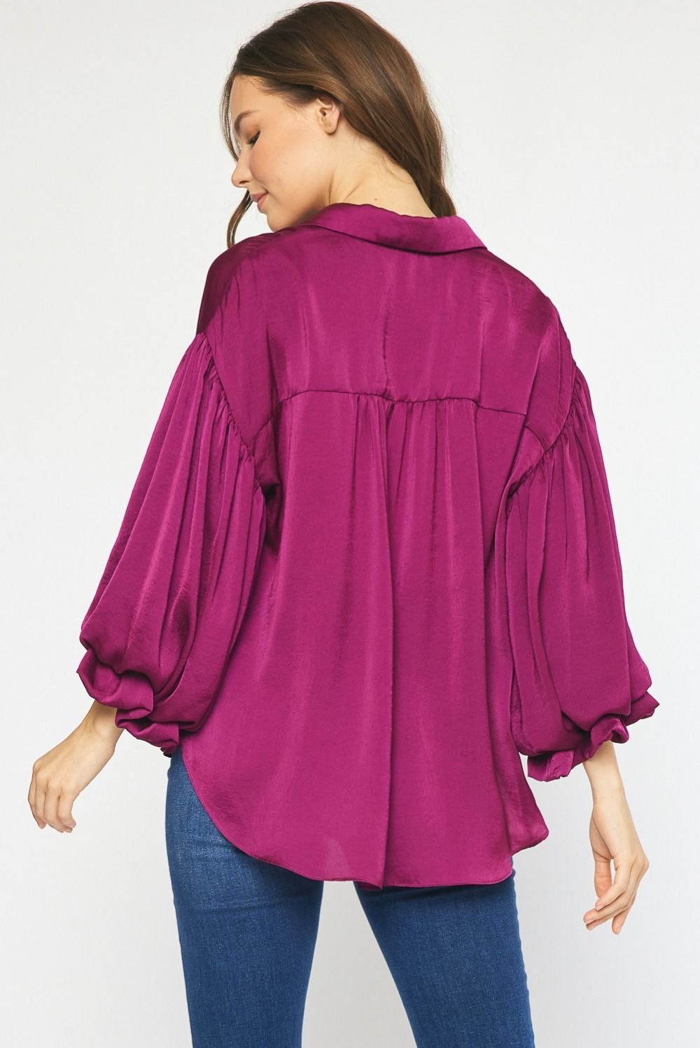 Satin Puff Sleeve Top - High Call Outfitters