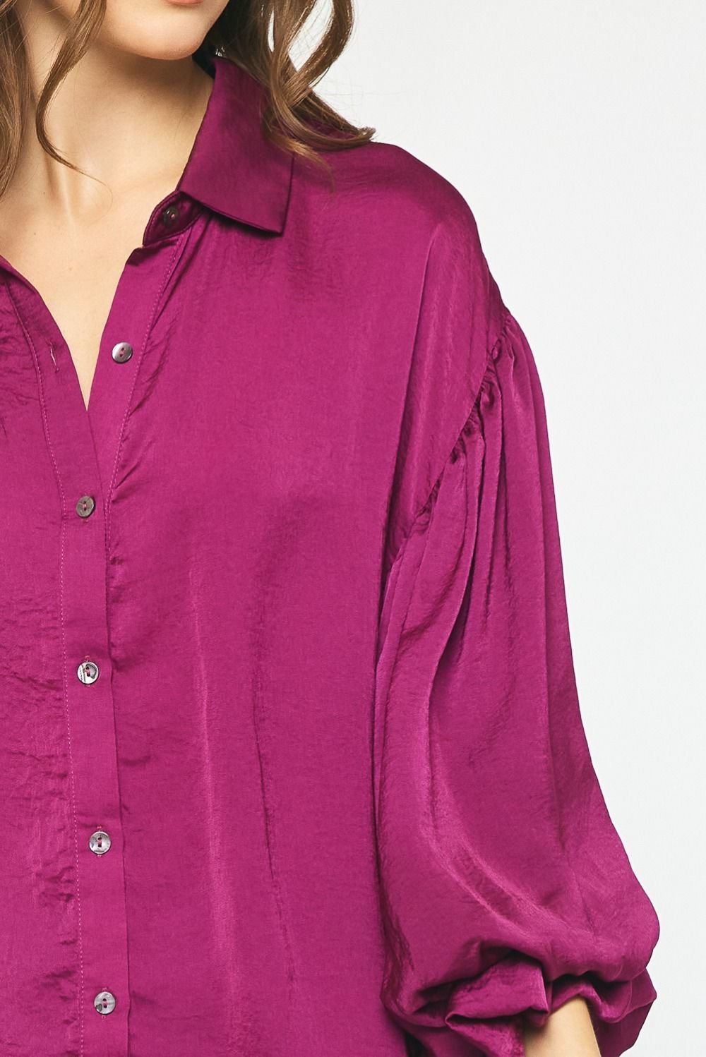 Satin Puff Sleeve Top - High Call Outfitters