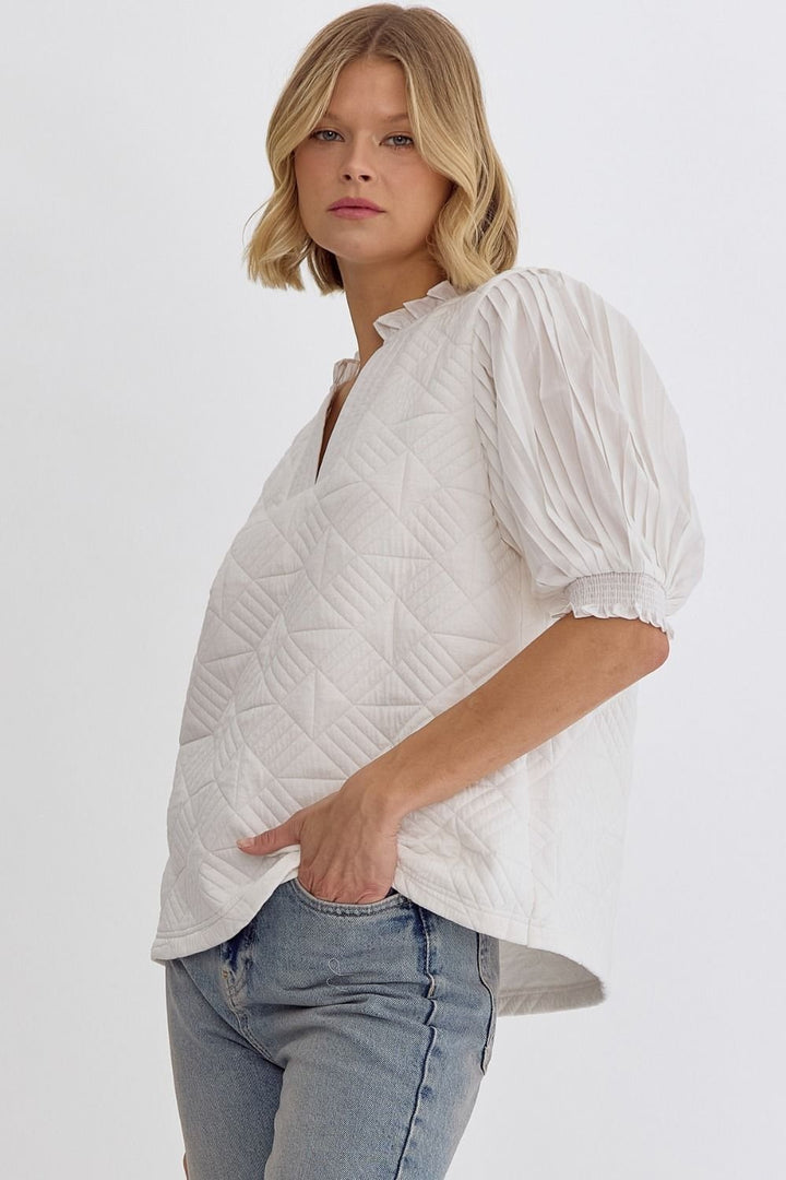 Pleated Sleeve Quilted Top