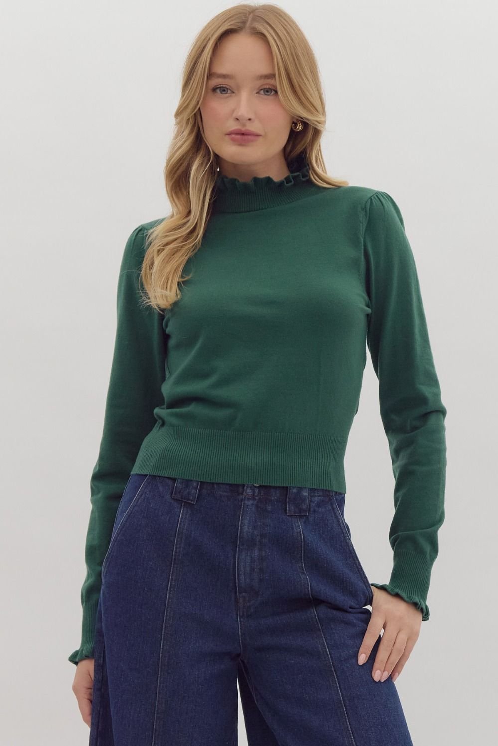Mock Neck Frill Edge Sweater - High Call Outfitters