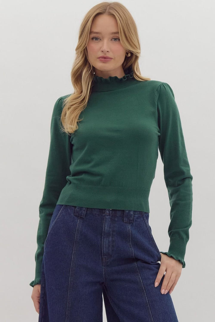 Mock Neck Frill Edge Sweater - High Call Outfitters
