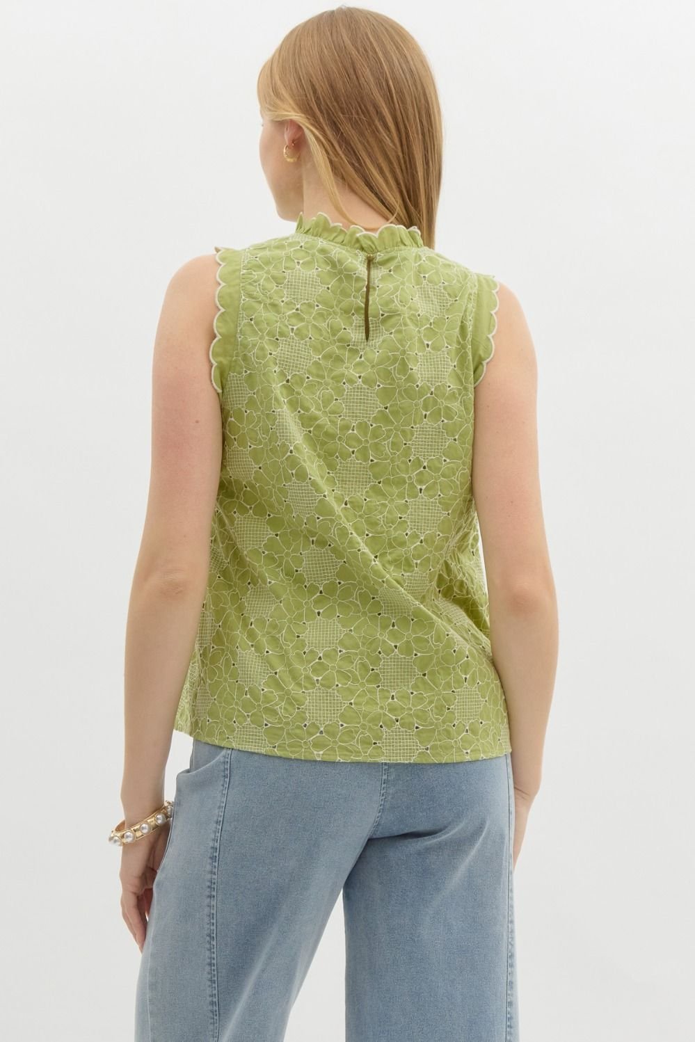Allover Floral Embroidered Sleeveless Top