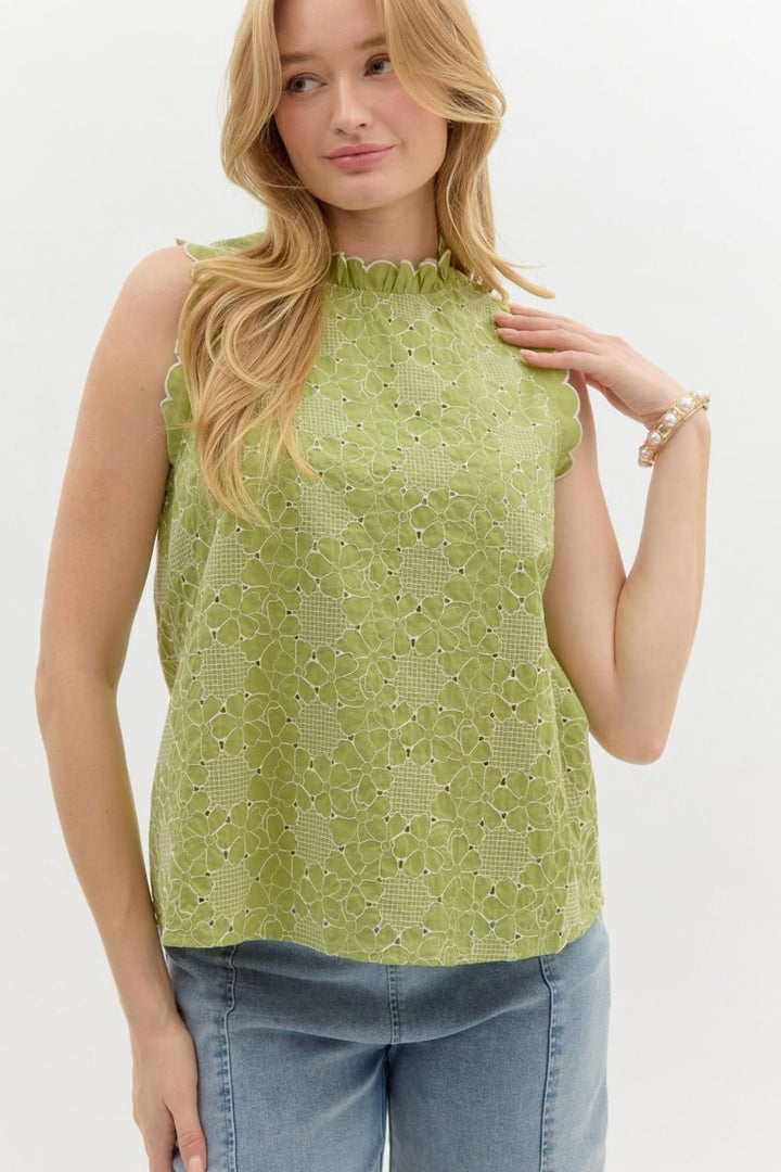 Allover Floral Embroidered Sleeveless Top