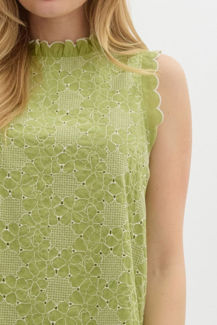 Allover Floral Embroidered Sleeveless Top