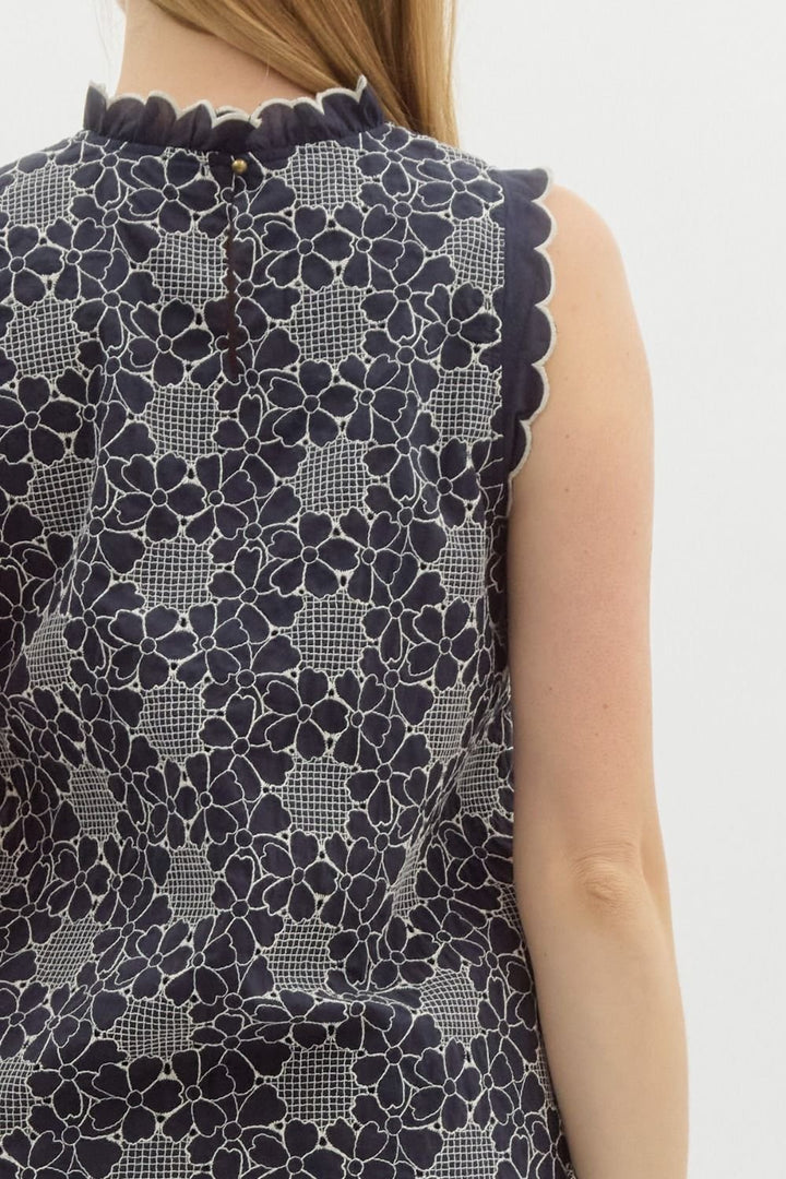 Allover Floral Embroidered Sleeveless Top