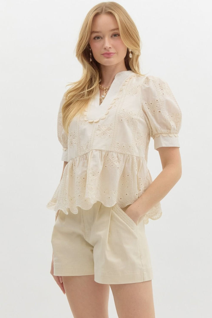 Eyelet Peplum Top