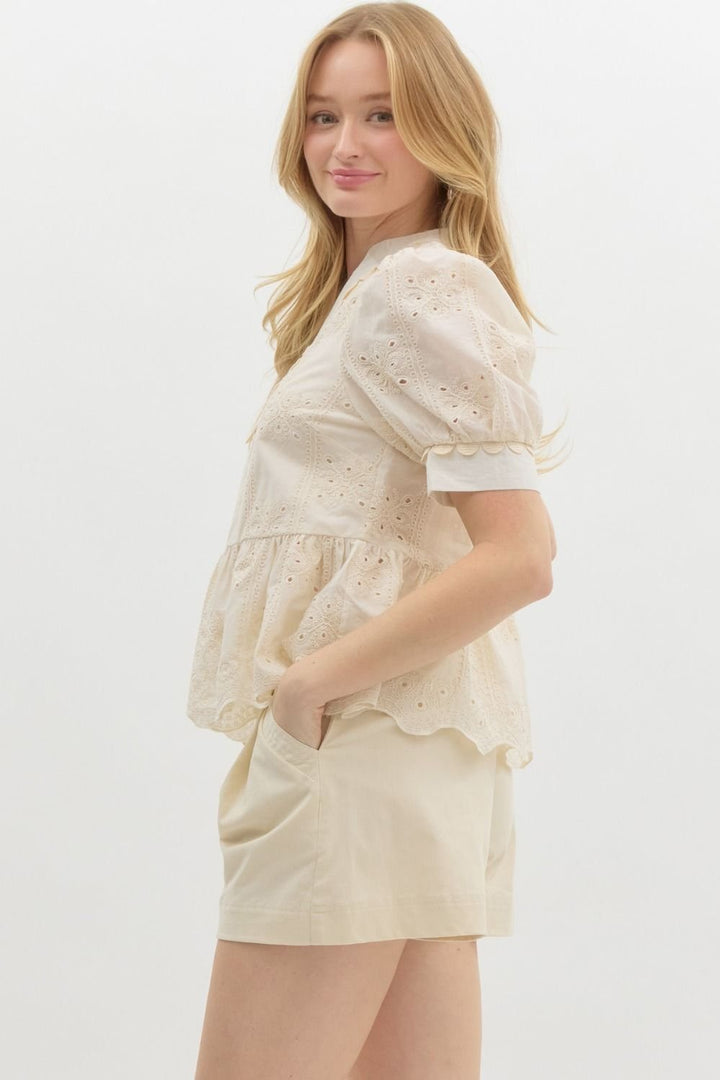 Eyelet Peplum Top