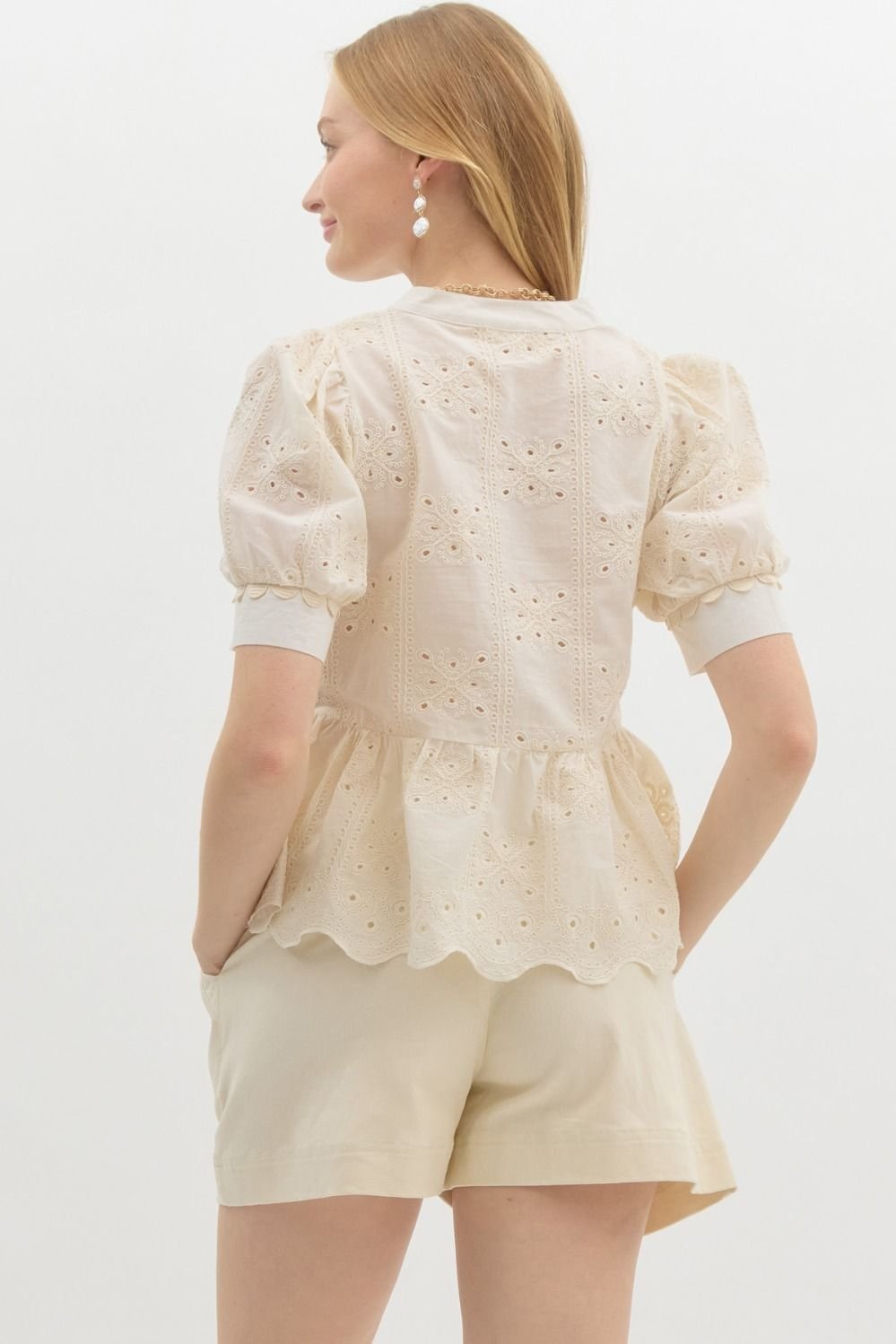 Eyelet Peplum Top