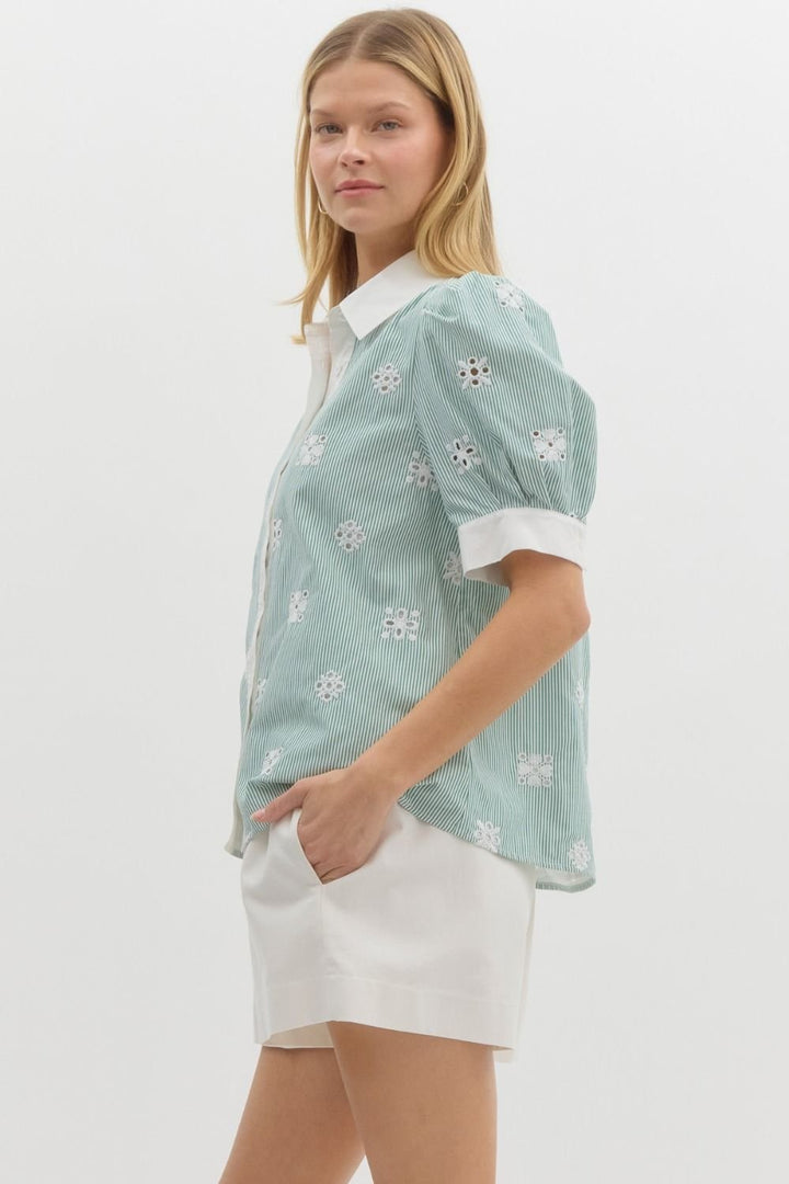 Pinstripe Contrast Trim Top