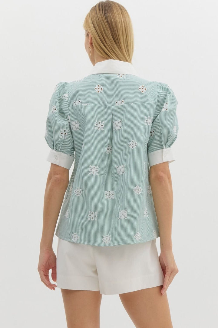Pinstripe Contrast Trim Top