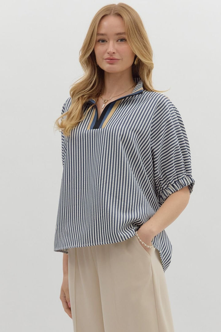 Stripe Top with Contrast Trim