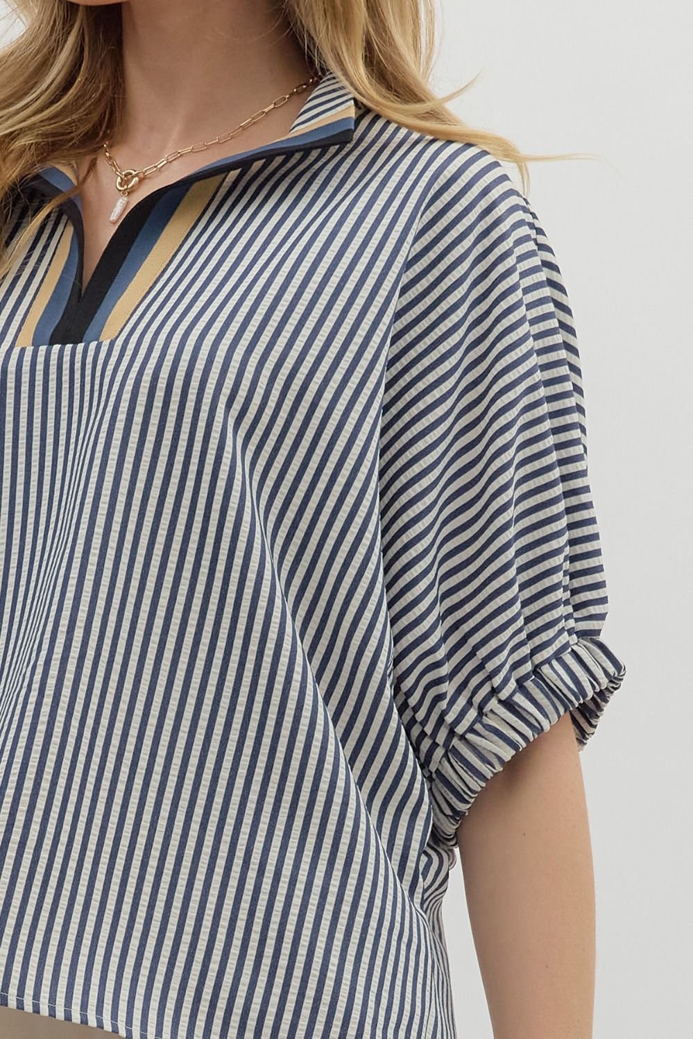 Stripe Top with Contrast Trim