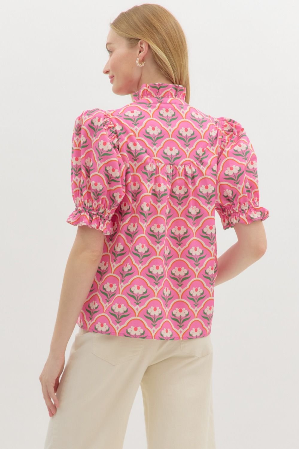 All Over Print Top with Puff Sleeve
