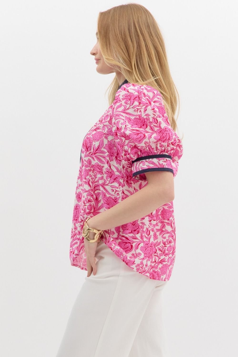 Contrast Collar Print Top - High Call Outfitters