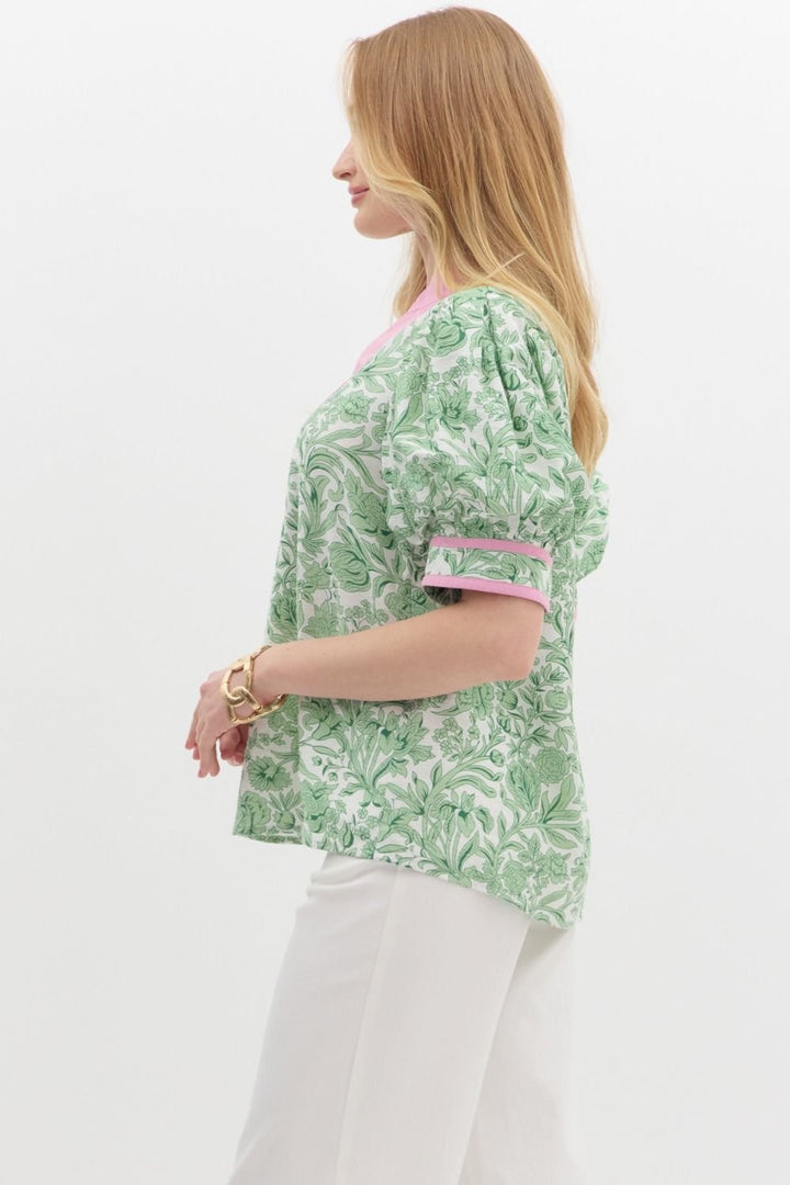Contrast Collar Print Top
