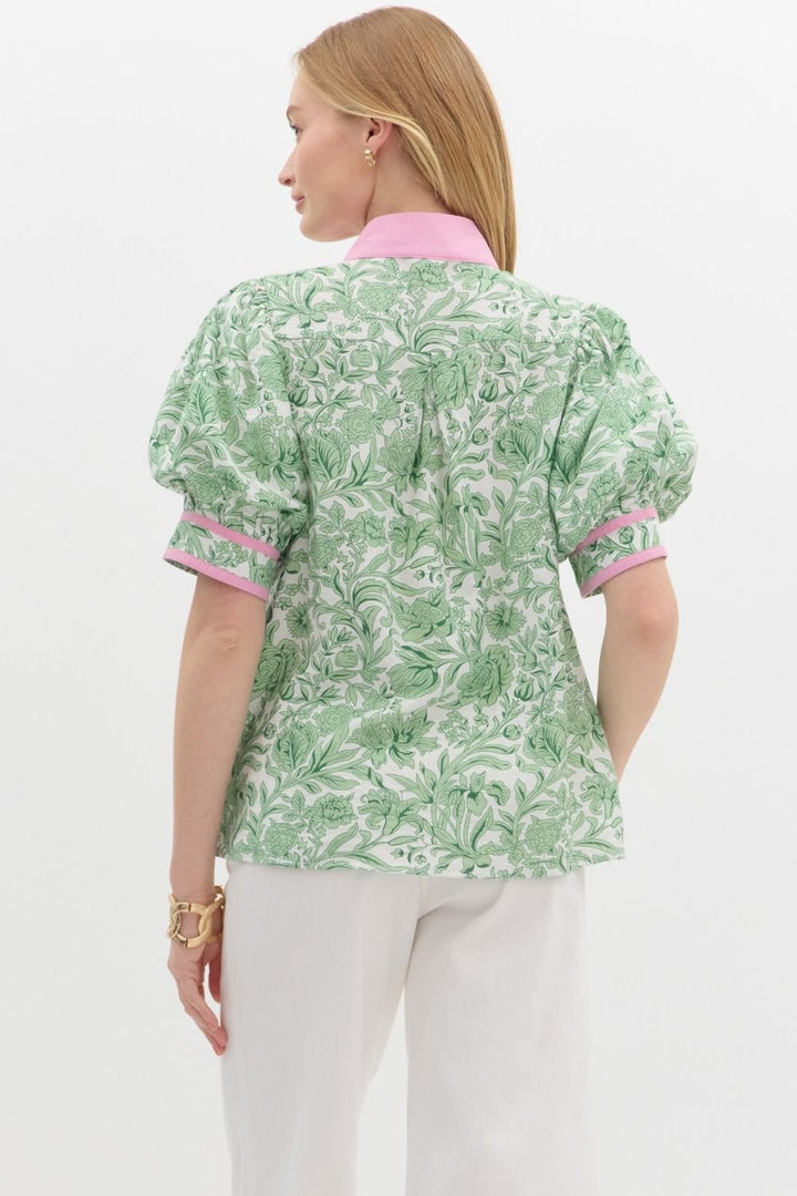 Contrast Collar Print Top