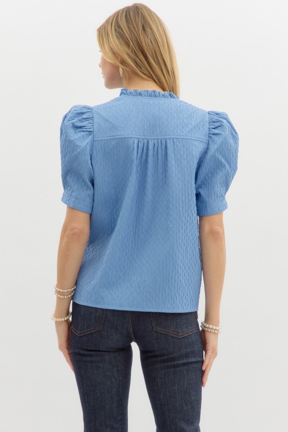Textured Pleated Sleeve Top - High Call Outfitters