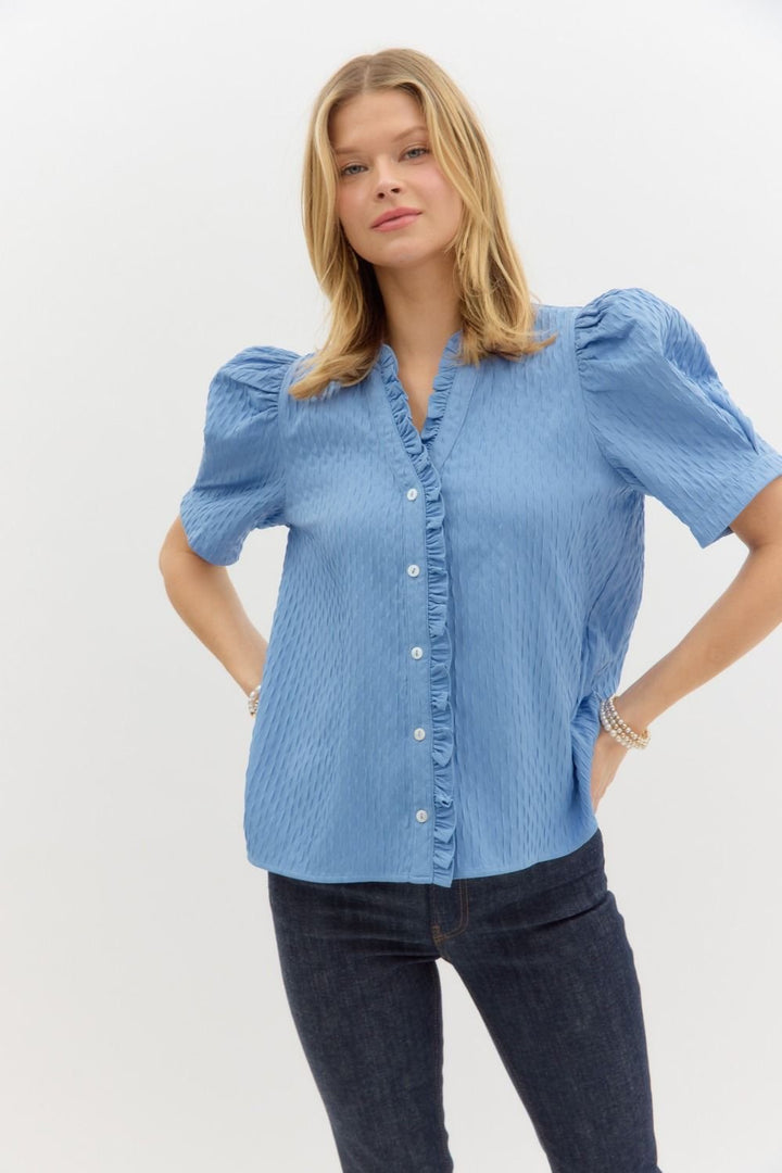 Textured Pleated Sleeve Top