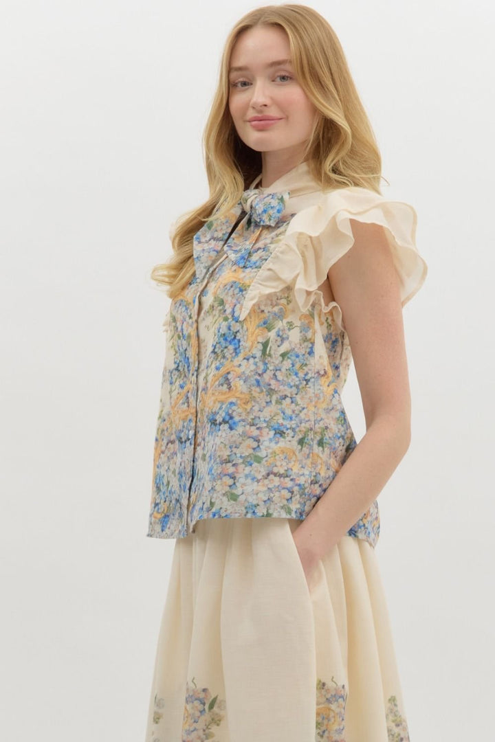 Floral Print Tie Front Top - High Call Outfitters