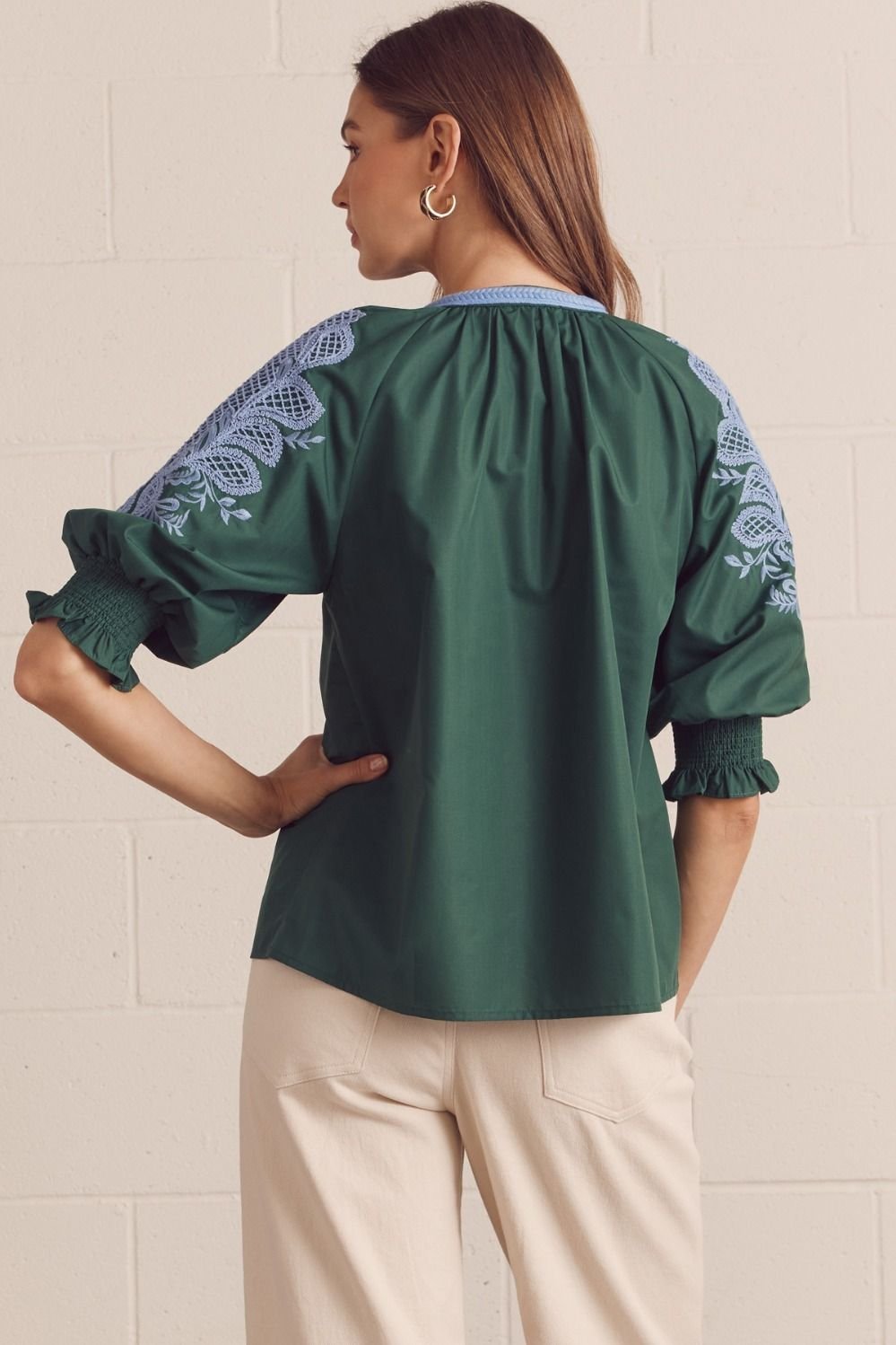 Contrast Binding Embroidered Top - High Call Outfitters