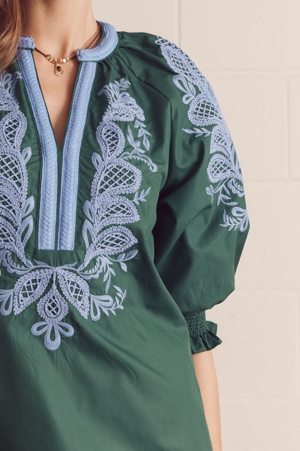 Contrast Binding Embroidered Top - High Call Outfitters