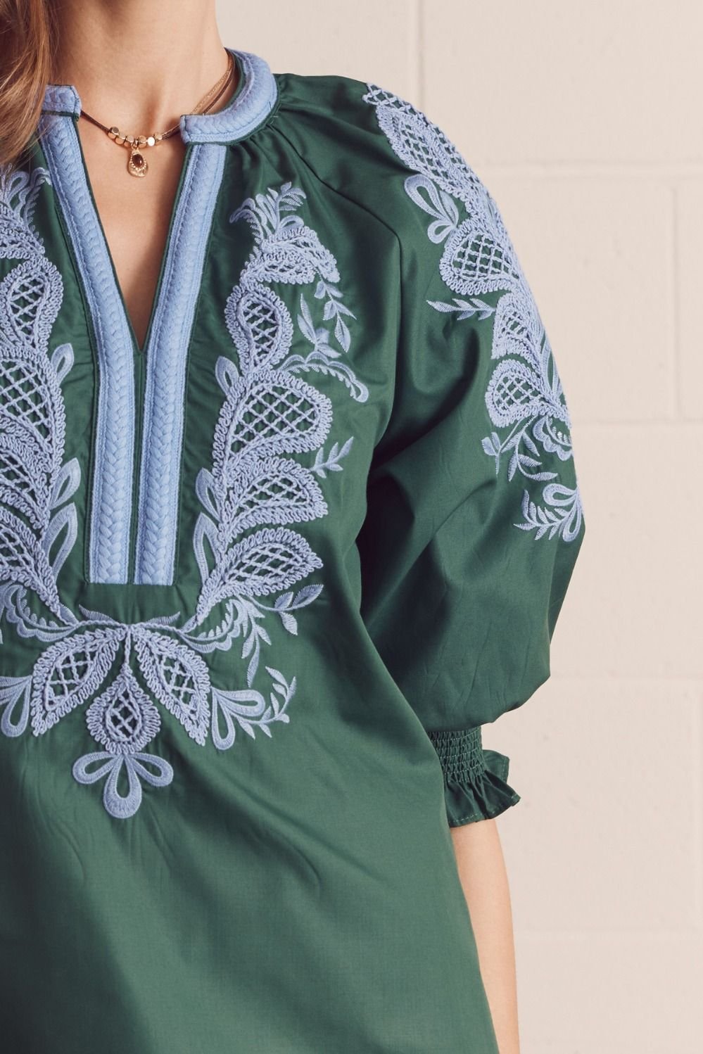 Contrast Binding Embroidered Top