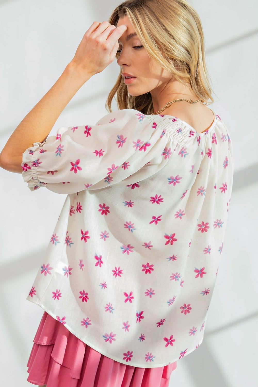 Bubble Sleeve Flower Top - High Call Outfitters