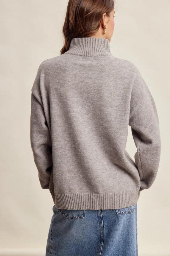 Floral Embroidered 1/4 Zip Sweater